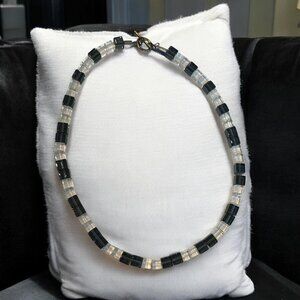24" Glass Cube Beaded Necklace – Black & Clear Modern Geometric Statement #136